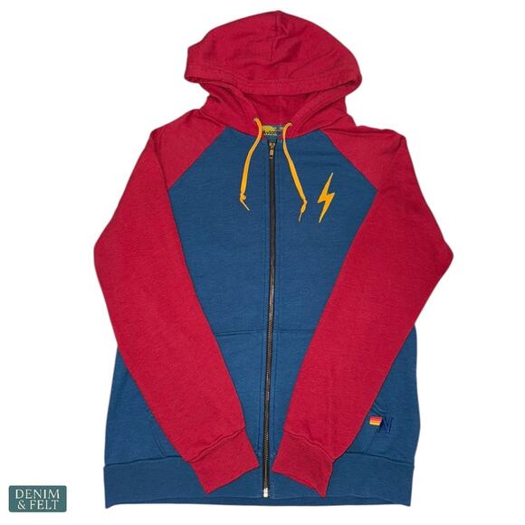 Aviator Nation Navy Red Lightning Bolt Zip Hoodie Retro Streetwear Cool Vibes - Picture 4 of 12
